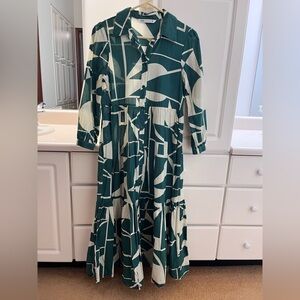 Zara Green and White Collared Dress